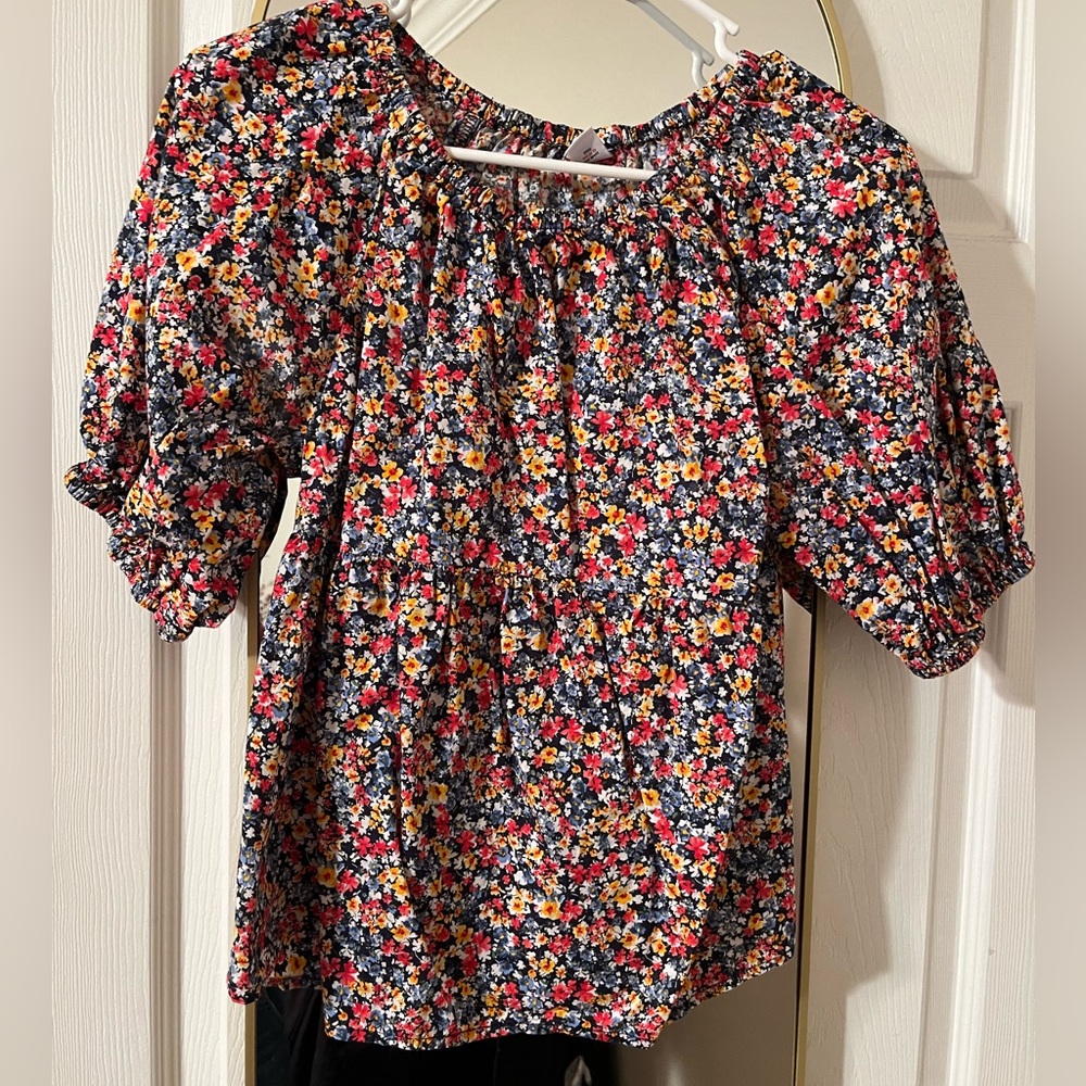 smocked floral shirt